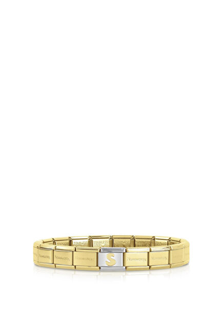 İtalyan Charm Altın Rengi 18 Ayar Altın S Harfi Çelik Unisex Bileklik 