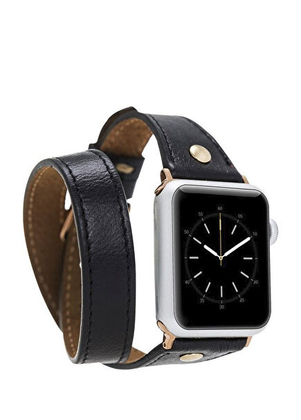Alpine Double Tour 44/45/46/49mm Noir Black Leather Apple Watch Smart Watch Band
