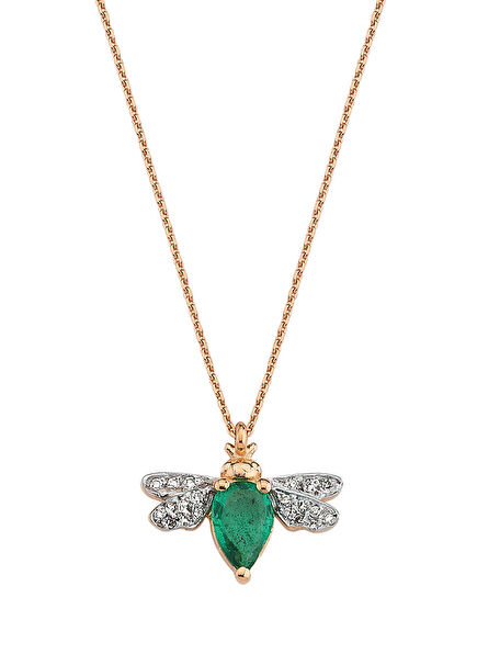 Queen Bee Women's Emerald Diamond Gold Necklace
