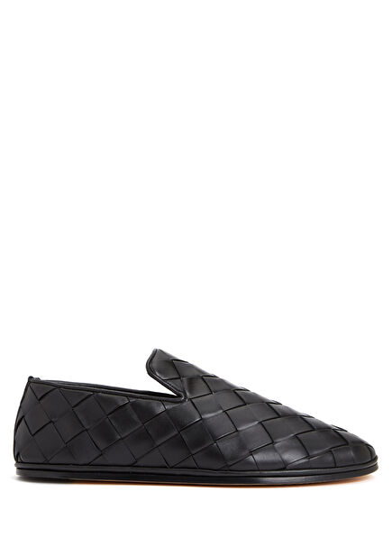 Men's Leather Slippers With Black Knit Texture