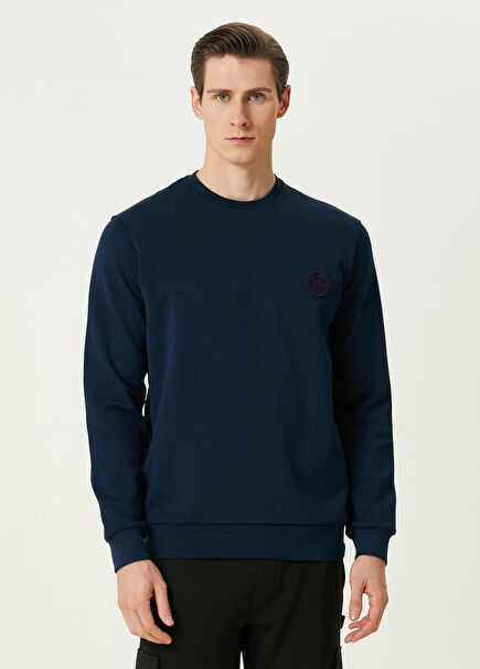 Koyu Mavi Logo Nakışlı Sweatshirt