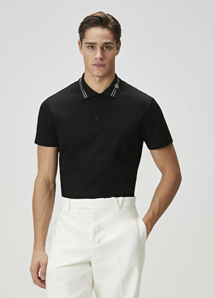 Siyah Medusa Detaylı Polo Yaka T-shirt