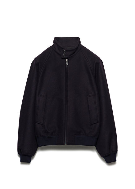 Mavi Kaşmir Fermuarlı Erkek Ceket