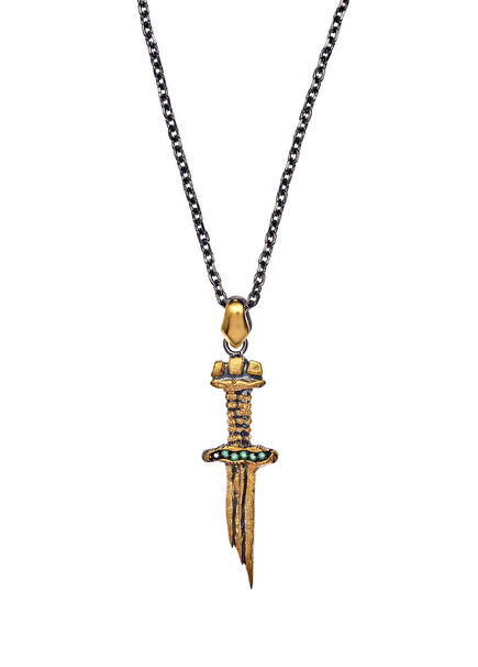 Simple Stoned Gold Plated 925 Sterling Silver Sword Necklace