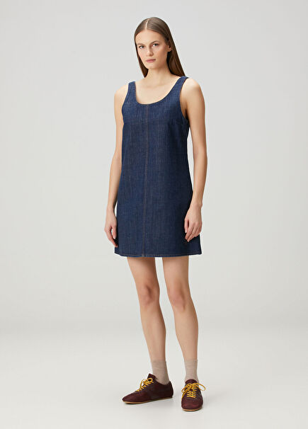 Lacivert Mini Denim Elbise