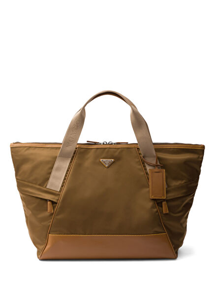 Re-Nylon and Leather Cylinder Bag