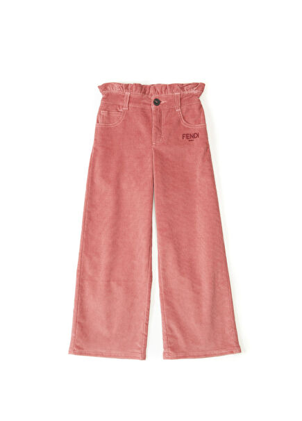 Pink Ruffled Waist Girl's Corduroy Trousers
