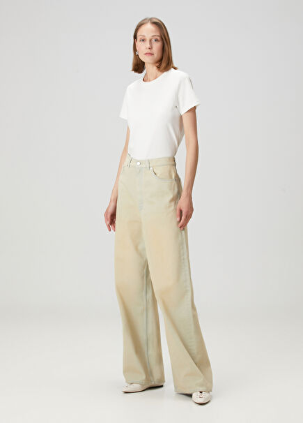 Beige Wide Leg Jeans