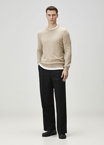 Black Double Pleated Wool Trousers