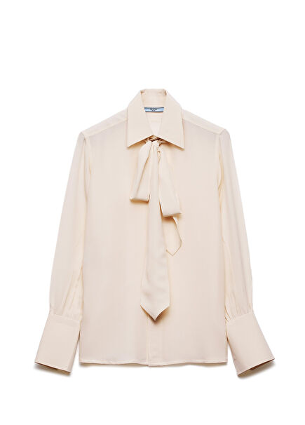 Nötr Uzun Kollu Maroken Vintage Kadın Gömlek