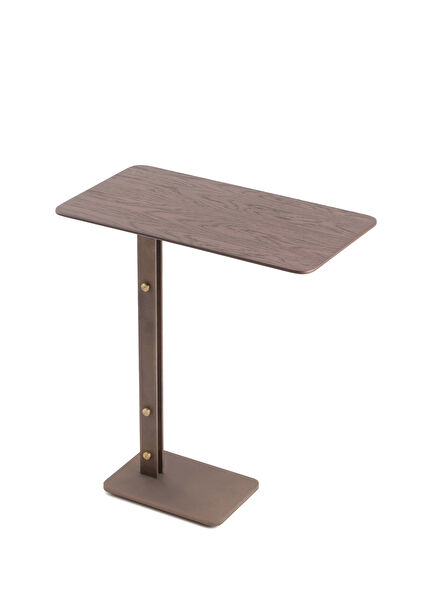 C Short Side Table with Oak Top with Brown Gold Metal Legs