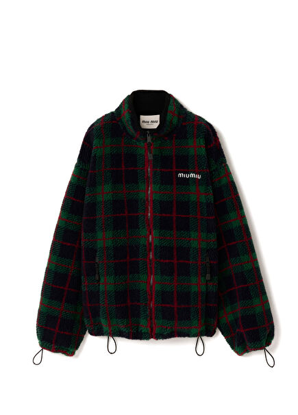 Mavi Ekose Teddy Fermuarlı Kadın Ceket