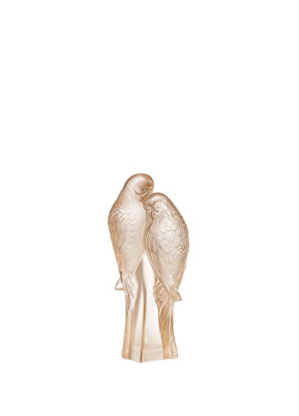 Two Parakeets Figure Gold Kristal Obje