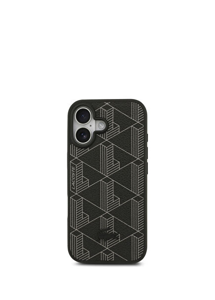Monogram Serisi iPhone 17 PU Deri Tasarımlı Kartlıklı Magsafe Uyumlu Siyah Telefon Kılıfı