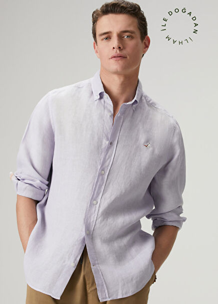 Lilac Comfort Fit Linen Shirt