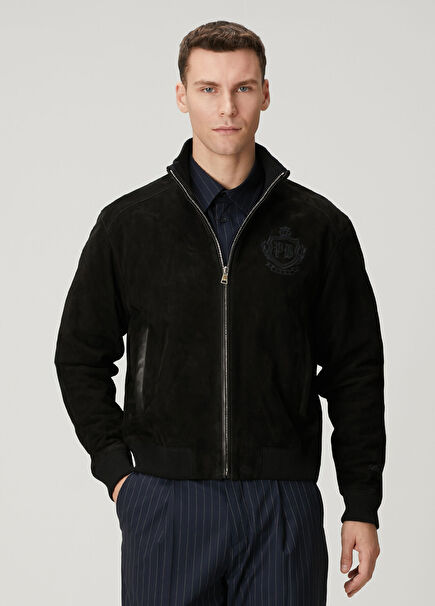 Siyah Logo Detaylı Süet Ceket