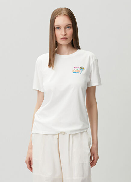 Emilie Beyaz Nakışlı T-shirt