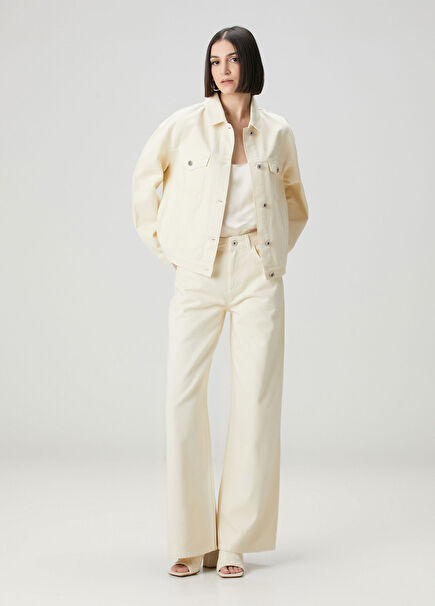 Krem Taşlı Jean Pantolon