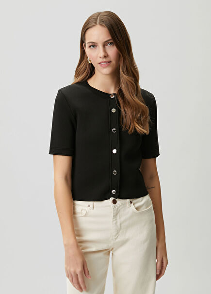 Black Box-Shaped Knitwear Jacket