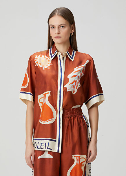 Soleil D'Amour Brown Midi Silk Skirt