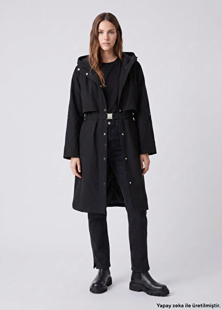 Black Hooded Overcoat