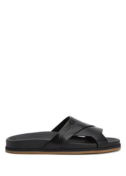 Black Men's Leather Slippers