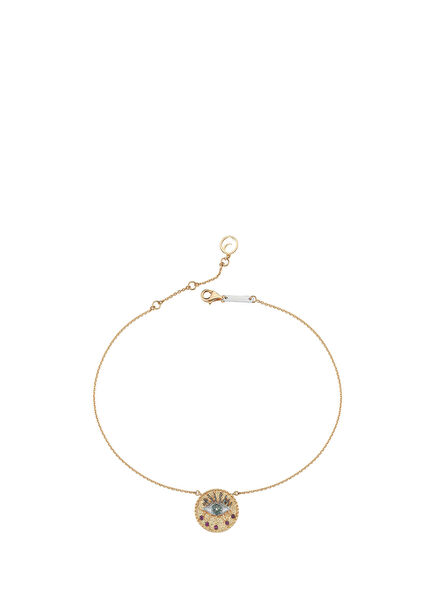 Eye Light Women's Blue Diamond Gold Anklet