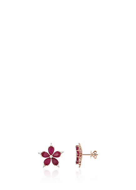 14K Gold Ruby Women's Earrings with 5.36 Carat Diamonds