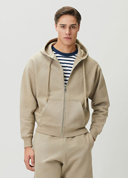 Bej Kapüşonlu Sweatshirt