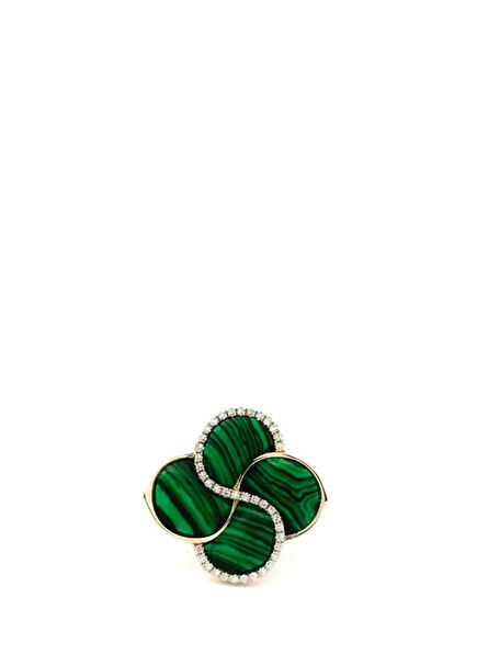 Malachites Malahit Pırlantalı Altın Yüzük