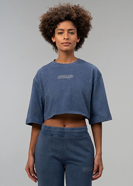 Giant Logo İndigo Oversize Kısa Kollu Kadın T-Shirt