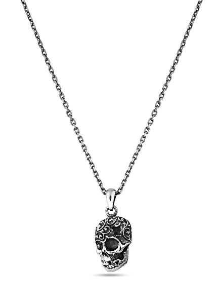 Men's Silver Necklace with Eng Skull