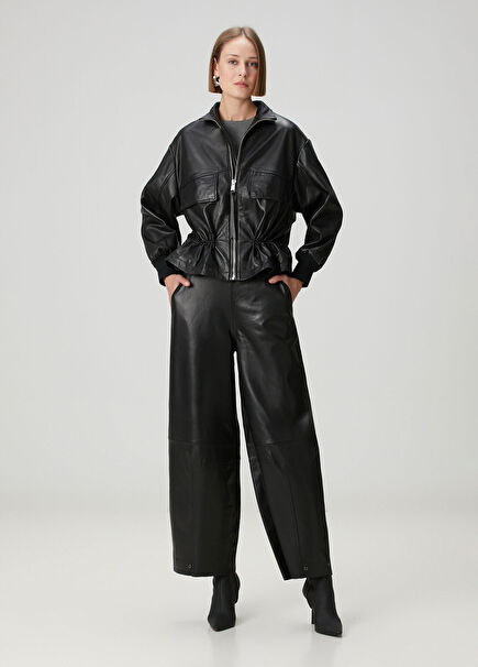 Etta Siyah Deri Pantolon