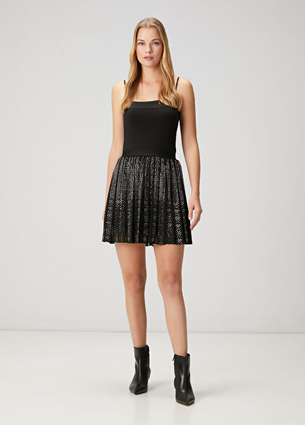Black Embellished Mini Evening Skirt