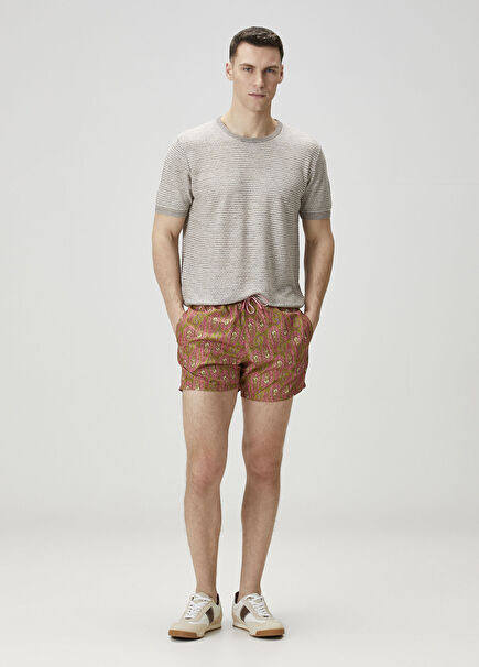 Çok Renkli Beli Kordonlu Etnik Desenli Mayo