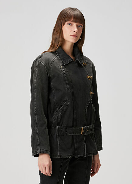 Caitlyn Siyah Kruvaze Denim Ceket
