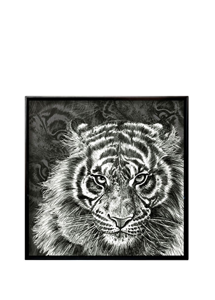 Wild Spirit Kaplan Desenli Ahşap Kare Servis Tepsisi