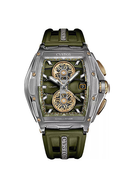Chrono GMT Grey Steel Kaki Silikon Unisex Kol Saati 
