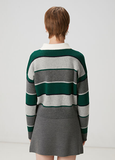 Green Striped Polo Wool Sweater