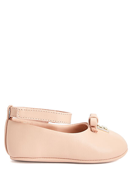 Pembe Logo Detaylı Kız Bebek Deri Babet