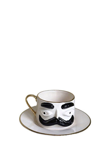 Hulusi Bey Siyah Mustache Seramik Çay Fincanı