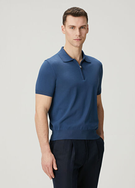 Koyu Lacivert Polo Yaka Kısa Kollu Triko