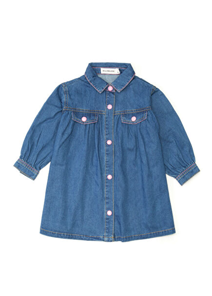 Lacivert Patchli Kız Çocuk Elbise