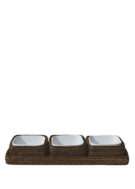 Koyu Kahverengi 3lü Rattan Servis Seti