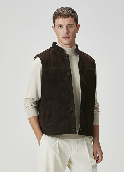 Koyu Kahverengi Süet Yelek
