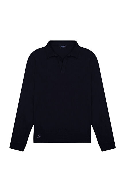 Black Polo Neck Regular Fit Long Sleeve Men's T-shirt