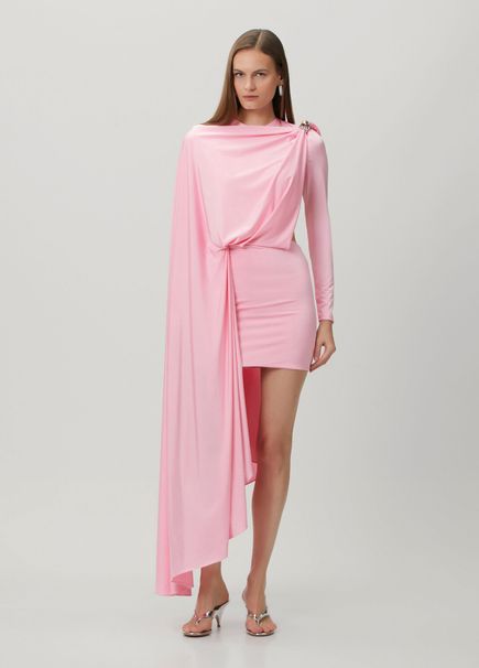 Pembe Pelerin Detaylı Mini Abiye Elbise