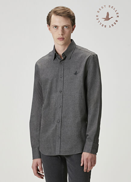 Comfort Fit Antrasit Flanel Dokulu Gömlek