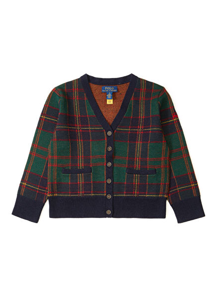 Multicolored Plaid Patterned Girls Wool Cardigan