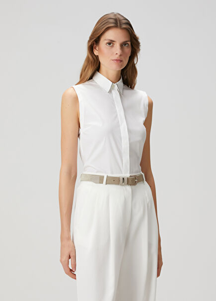 White Collar Detailed Shirt